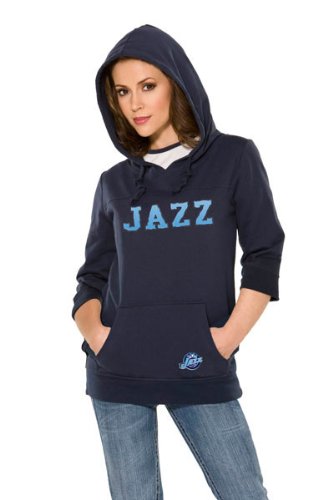 Utah Jazz Women's Laser Cut 3/4 Sleeve Pullover Hoodie - by Alyssa Milano