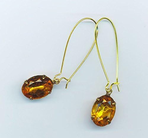 Crystal Topaz Swarovski earrings with oval vintage rhinestones on kidney ear wires