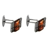 Baltic Honey Amber and Sterling Silver Simple Double Square Cufflings