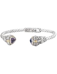 Enchanta Collection Sterling Silver Trillion Amethyst Cuff with Yellow Gold