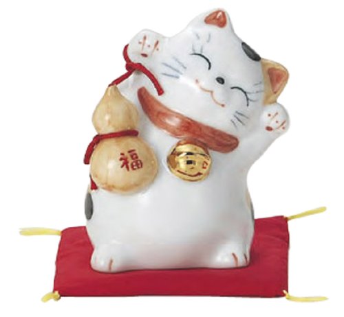 縁起置物 財福招き猫 千成猫 座布団付M-3175