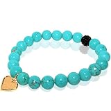 Turquoise Stretch Bracelet with Heart Charm & Black Rhinestone Bead Accent