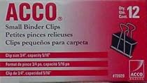 Binder Clips, Small, 3/4'' Wide, 3/8'' Capacity - Box of 12