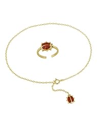Goldtone Finish Silver Toe Ring and Chain Anklet with Ladybug, 10"