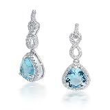 Bling Jewelry Pave CZ Infinity Loop Trillion Cut Aquamarine Color Drop Earrings