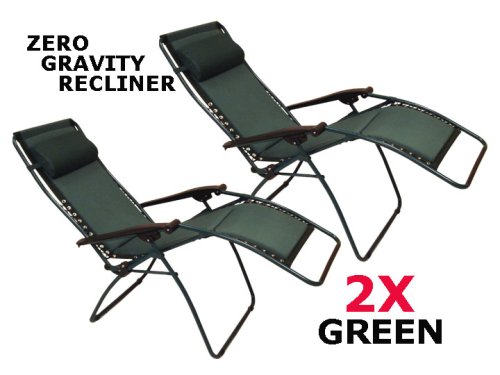 TWO Zero Gravity Padded Reclining Patio / Lounge Chair - GREEN