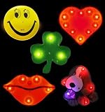Ioio-Lot 5 Pins a LED aimante bijoux lumineux Fun - Smiley Trefle Chien Coeur Levre - Kiss / Love