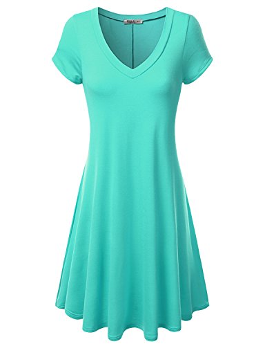 J.TOMSON Women's Short Sleeve V-neck Flared Dress MINT 2XL