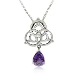 Sterling Silver Celtic Marquise-Shaped Amethyst Pendant, 18.5"