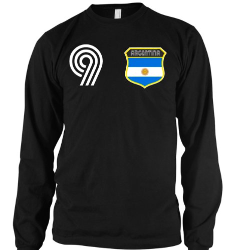 Argentina Crest Retro International Soccer Thermal Shirt, Argentine National Pride Mens Long Sleeve Thermal Shirt, Large, Black