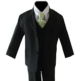 Gino Wedding Formal Boy Black Suit with Green Tie Sizes Baby to Teen