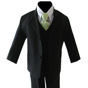 Gino Wedding Formal Boy Black Suit with Green Tie Sizes Baby to Teen
