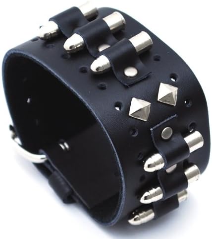 Vintage Ink #US-B102 Black Wide Leather Cuff Bullet Wrist Band