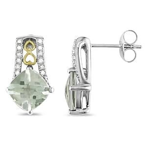 Yellow Gold and Sterling Silver 1 10ct Diamond, 2 3 4ct Green Amethyst... by
