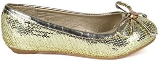 Fab Kicks CK48 Sequinned Round Toe Bow Tie Embellished Ballerina Flat (Toddler/ Little Girl/ Big Girl) - Gold (Size: Little Kid 12)