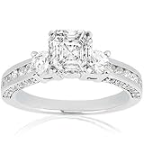2.25 Ct Asscher Cut 3 Stone Diamond Engagement Ring 14K WHITE GOLD VVS1 GIA