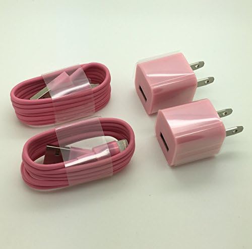CBCell (TM) 2 x 2 Charger Set (2 X 3 Feet USB Data Cables and 2 X Wall Adapters) for Iphone 5, 5s, 6, 6 plus, 6s, 4th Gen Ipad, Ipad Air, Ipad Air 2, Ipad Mini 1/2/3. (pink)