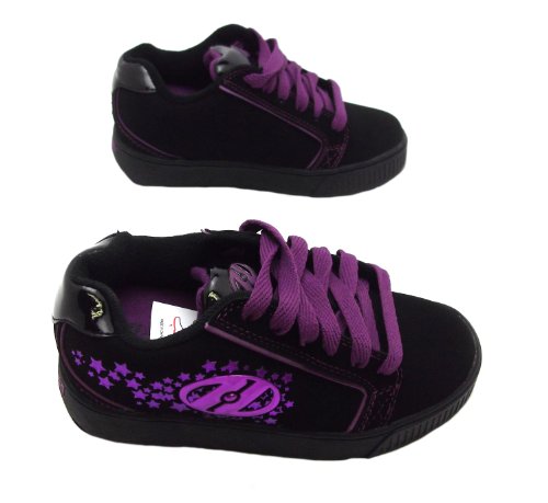 Size 4 Girl's Comet Heelys Black/purple Star Print Lace Up Wheel Trainers