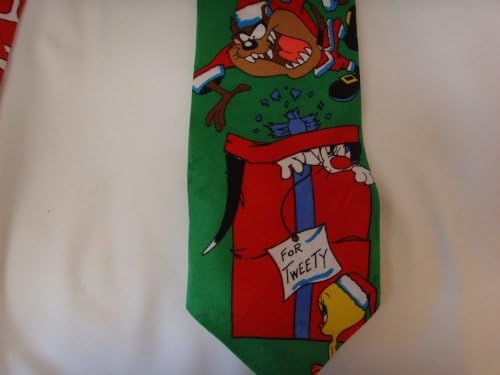 Mens Tie Red Green Christmas Clothing ; Taz Tweety Bugs