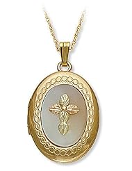 Landstroms Black Hills Gold Mother of Pearl Locket with Cross - 03787-MOP