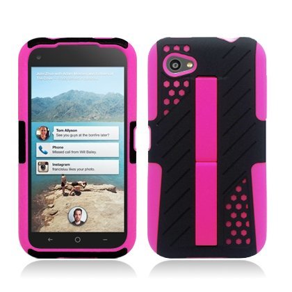 HTC First / M4 [AT&T] Hybrid Double Layer Armor Case w/ Built-in Kickstand ((Pink / Black))