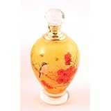 Oriental Reverse Painting Round Crystal Red Floral with Bird Perfume Bottle with Faceted Wand Tip - Closeout SALE ~ Giftworks & Gourmet