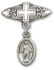 Sterling Silver Baby Badge with Scapular Charm and Badge Pin with Cross