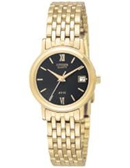 Citizen Quartz Gold Bracelet Black Dial Womens Watch - EU2502-51E