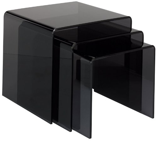 Designer Black Glass Nest Of 3 Side Tables Coffee