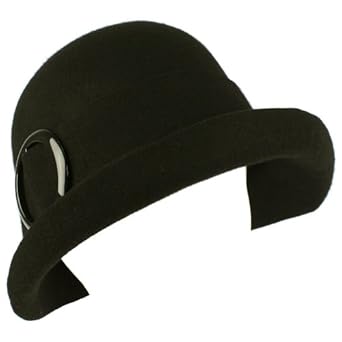 100% Wool Winter Structured Upturn Brim Cloche Bucket Bell Belt Church Hat Black