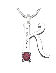 Sterling Silver Letter K - January Garnet Birthstone 18 Inch Necklace