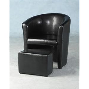 FAUX LEATHER TUB CHAIR WITH FOOTSTOOL IN ANTIQUE BLACK FROM CENTURION PINE