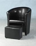FAUX LEATHER TUB CHAIR WITH FOOTSTOOL IN ANTIQUE BLACK FROM CENTURION PINE