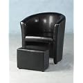 FAUX LEATHER TUB CHAIR WITH FOOTSTOOL IN ANTIQUE BLACK FROM CENTURION PINE