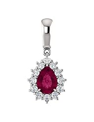 18K White Gold 7.00x5.00mm Pear Cut Rhodolite Garnet and Diamond Pendant -- LIFETIME WARRANTY