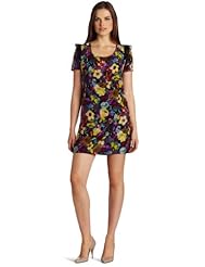 Floral Print  Short Sleeves Shift Scoop Neck Charmeuse/Polyester/Silk  Dress With Ruffles
