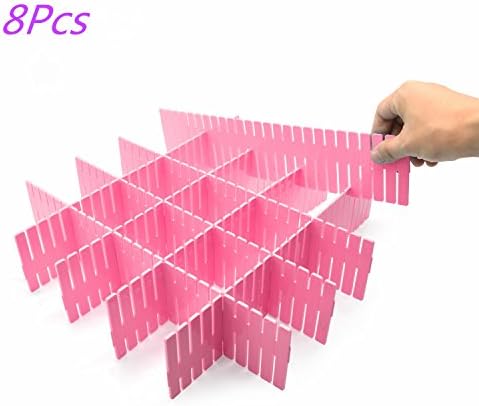 8 Pcs DIY Plastic Grid Drawer Divider Housing Spacer Sub-grid Finishing Shelves for Kitchen Home Closet Stationary Makeup Socks Underwear Scarves Organizer Household Storage (pink)