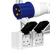 ip44 to ip54 sockets - 10m Cable IP44 250VAC Blue camping, Generator or industrial Hookup plug to Twin IP54 13Amp UK Mains socket outlets.