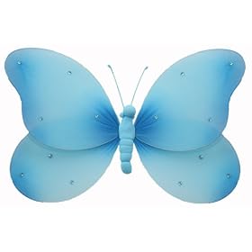 13 Blue Sequined Butterfly nylon hanging ceiling wall baby nursery room wedding decor by Bugs-n-Blooms