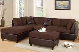 3pcs Sectional Sofa Set with Ottoman in Chocolate Finish