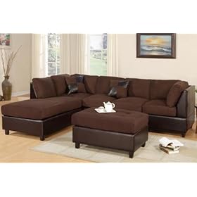3pcs Sectional Sofa Set with Ottoman in Chocolate Finish