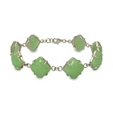 Sterling Silver Green Jade Cushion Shape Linked Bracelet 7.5