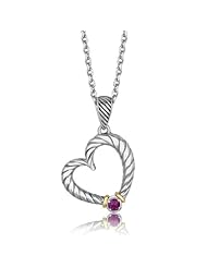 18K Yellow Gold and Sterling Silver Heart Drop Pendant with Amethyst Ornament