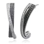 Sterling Silver Black and White Diamond Criss-Cross Half Hoop Post Earrings