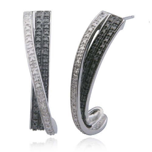 Sterling Silver Black & White Diamond Criss Cross Half Hoop Post Earrings 41m0ltV58jL Sterling Silver Black & White Diamond Criss Cross Half Hoop Post Earrings
