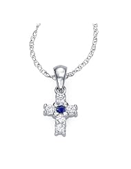 Ze 14k White gold Sapphire and Diamond "baby" Cross Pendant.