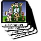 Londons Times Funny Dogs Cartoons - Collie Flower Ears - Coasters