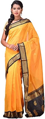Uppada Women's Gadwal Cotton Handloom Saree With Traditional Design Free Size Orange