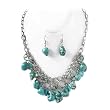 Silver and Turquoise Stone Necklace and Earrings Set Fashion Jewelry