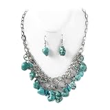 Silver and Turquoise Stone Necklace and Earrings Set Fashion Jewelry